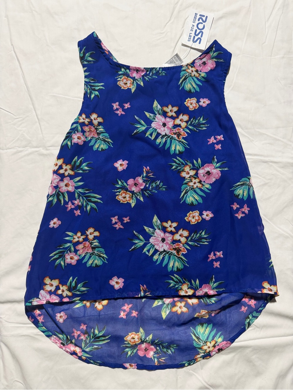 Beautees Girls Medium 10/12 Blue Floral High Low Chiffon Tank Top Blouse NWT